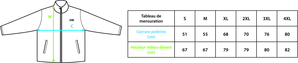 tableau de mensuration veste BKT